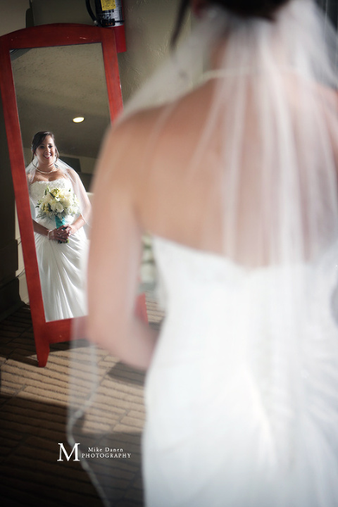 Bride reflection in Mirror Monterey wedding